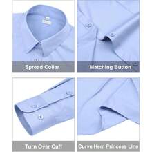 Womens Classic - Fit Dress Shirts Long Sleeve Button Down Wrinkle - Stretch Solid Casual Work Office Blouse Top - 藍色+大號 - 查看 2