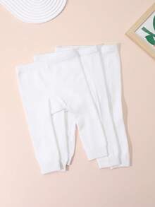 3 Pairs Solid Color Minimalist All-Season 9/10 Length Leggings For Baby Girls, Suitable For Daily Wear - White - View 6