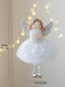 1PC Christmas Angel Girl Pendant Mesh Wings Hanging Bells Angel Christmas Tree Decoration Pendant Mesh Feather Skirt Angel Girl Pendant Christmas Tree Decoration Christmas Day Decoration,Valentine's Day Gift - Multicolor - View 12