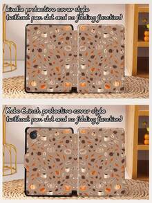 Coffee Colored Pumpkin Leaf Pattern Tablet Protective Case, Compatible With IPad 9.7/10.2/10.5/10.9/12.9/Pro 11, 10th Generation, Compatible With Samsung Galaxy Tab S6 Lite 10.4-Inch, Compatible With Kindle Paperwhite 12th Gen 2024, Kindle (11th Generation) 2022 Version, Kobo Clara Bw, Soft Fall Protection, Intelligent Standing/Automatic Wake-Up/Sleep,
