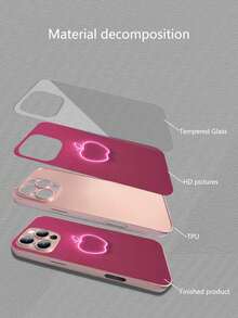 简约商务苹果图案粉色手机壳，渐变曲线彩绘印花，高清玻璃材质，防摔，男女通用，兼容苹果17/16 Pro Max/15 Pro/14 Pro Max/13 Pro Max/16 Pro/15 Pro Max/12 Pro Max/11/XS Max/7 Plus，苹果13防摔保护壳 - 粉色 - 查看 5