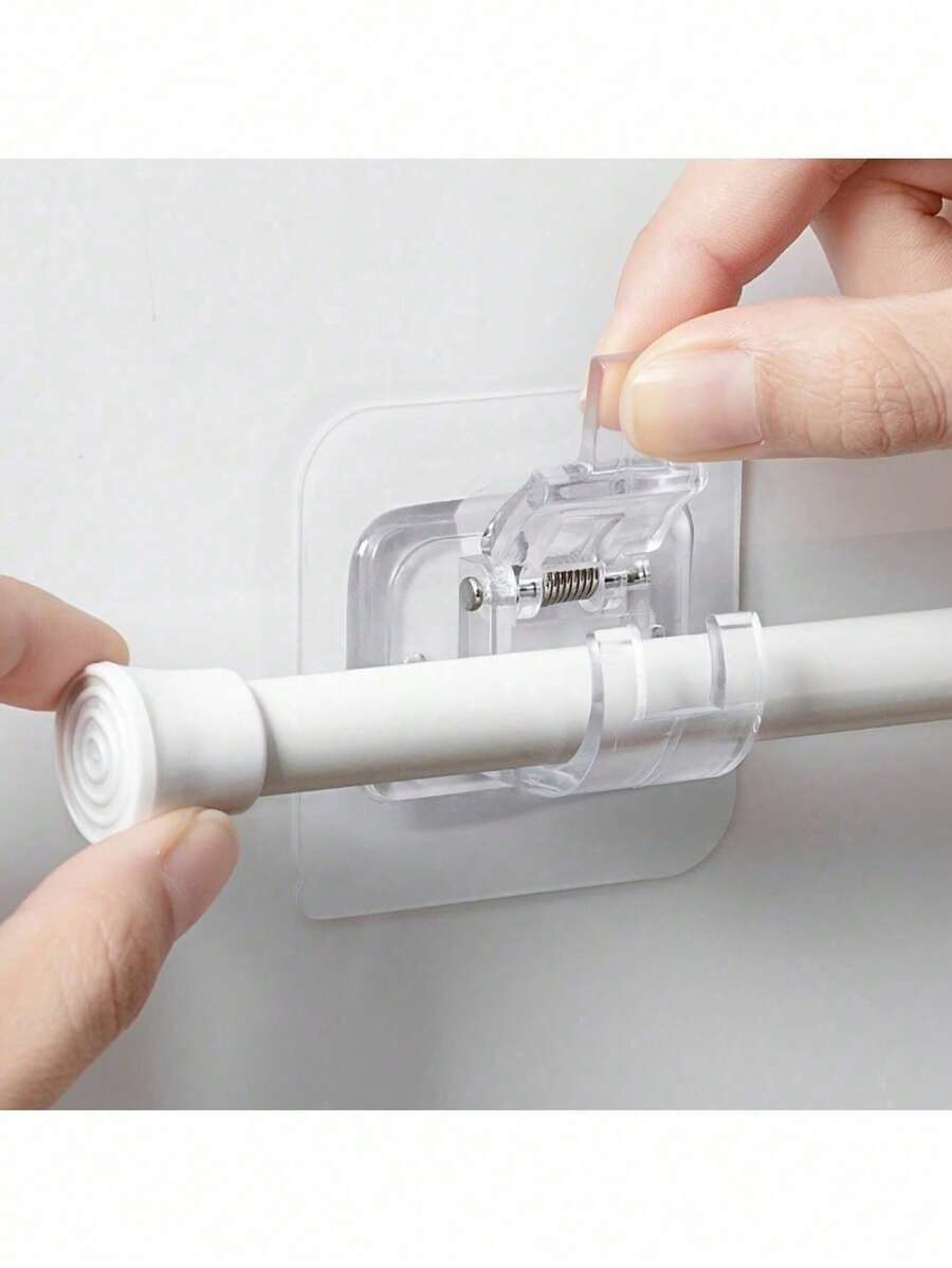 12/8/4pcs/Set PC Material Transparent Curtain Rod Hook Curtain Rod Clip Holder, Punch-Free Adhesive Bracket Clip, Cross-Bar Door Curtain Telescopic Rod Sticky Hook