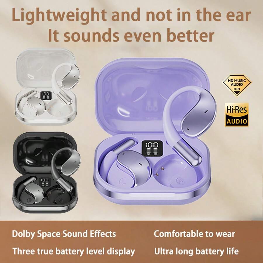 Open-Type Wireless Bluetooth Earphones, Featuring Directional Transmission, ENC Noise Reduction For Calls, An LED Digital Display Charging Case, HIFI Sound Quality, Comfortable Fit, Long Battery Life, And True Wireless Ear-Hook Smart Earphones Compatible With Multiple Devices, Suitable For Both IOS And Android Systems