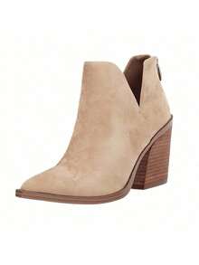 Womens Pointed Toe Ankle Boots Sock Booties Faux Suede Kitten Heel Stiletto Winter Shoes - khỏa thân - Xem 1