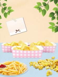 10pcs/20pcs/50pcs Sage Green Gingham Party Supplies Sage Green Gingham Paper Food Trays Green And White Nacho Boat Trays Plates Snack Holder Table Decorations Snack Holder For Camping Spring Birthday Party Babe Shower Bridal Wedding Supplies - Pink - View 3