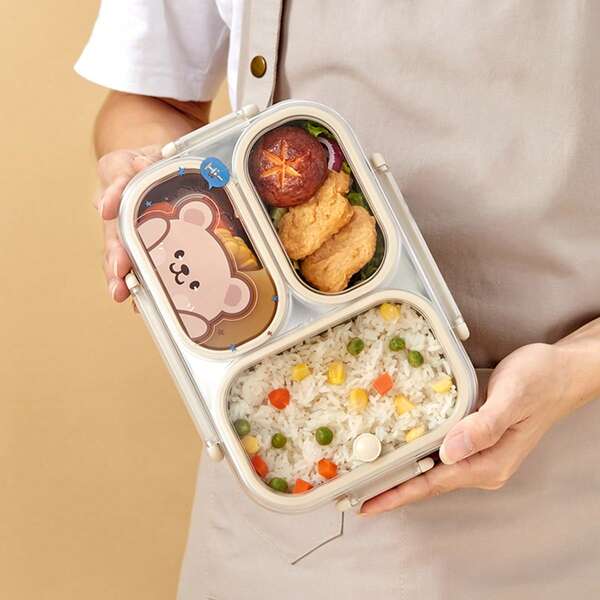 WORTHBUY 1000Ml 304 Stainless Steel Lunch Box With Compartments, Cute Cartoon Pattern Divided Bento Box, Sealed Leak-Proof Lunch Container, Hot Water Heatable, Portable Large Capacity Fruit Salad Food Storage Container Suitable For Students And Adults Use In Home, School, Office, Picnic,Back To School
