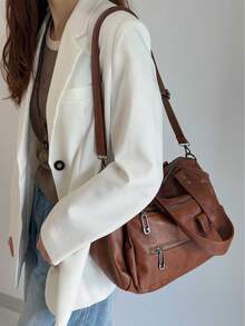 复古朋克风格女式摩托车包，个性化复古单肩包，带多个拉链的斜挎包 - 彩色 - 查看 14