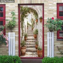 1 套/2 件浪漫拱门墙贴、2D 门贴花、复古楼梯自粘可移除 PVC 壁画、户外宁静绿色植物门贴、欧式魅力花园门防水装饰、2D 平面艺术墙贴 - 彩色 - 查看 5