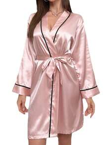 Bata nupcial personalizada con ribete de encaje de satén, bata de satén personalizada, regalo de bata nupcial, regalo de despedida de soltera, ropa de estar en casa de seda - Multicolor - Ver 10