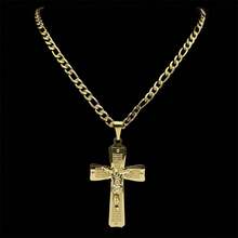 男女通用不锈钢镀金基督教耶稣十字架项链，圣经主题，男士项链，祈祷洗礼礼物首饰 - 項鍊 - 查看 3