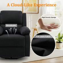 KORSER Recliner Chair, 360 Swivel Rocker Chair For Adults, Small Rocking Recliner Chair For Small Spaces, Upholstered Fabric Glider Recliner Nursery Chair With Side Pockets For Living Room, Nursery,Multiple Colors - Black - View 5