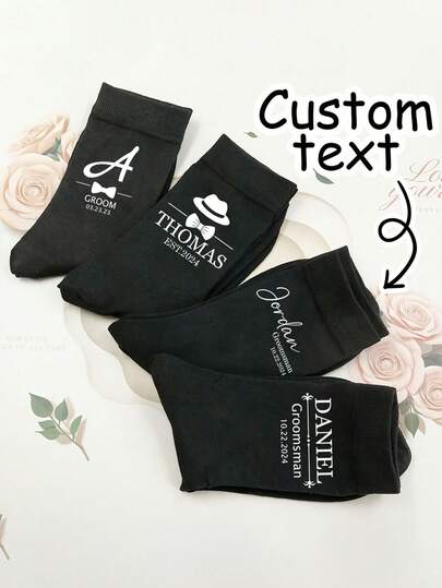 Customizable Black Groom Socks With Personalized Text - "A" Design, Perfect For Weddings, Running, And Special Occasions - Ideal For Men, Bridesmaids, And Family Gifts, Wedding Accessories | Personalized Groom Socks | Durable Socks