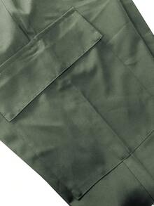 Hidkat Men's Solid Color Cargo Pants With Pockets, Elastic Waist, Drawstring, Zipper Pockets, Casual Sports - 軍綠色 - 查看 6
