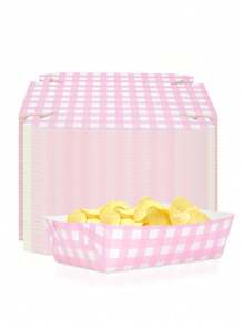 10pcs/20pcs/50pcs Sage Green Gingham Party Supplies Sage Green Gingham Paper Food Trays Green And White Nacho Boat Trays Plates Snack Holder Table Decorations Snack Holder For Camping Spring Birthday Party Babe Shower Bridal Wedding Supplies - Pink - View 1