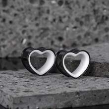 2pcs Stainless Steel Dual-Tone Heart Shaped Ear Gauges, Suitable For Various Ear Types, Ear Piercing Jewelry, Earrings, New Low Allergy Accessories, Gift For Women - Heart - View 13