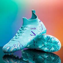 Botas de fútbol para hombre y niños mayores, botas con tacos de primera calidad para jóvenes, botas de entrenamiento profesional adecuadas para campos de césped, cubiertos y al aire libre. - Azul - Ver 10