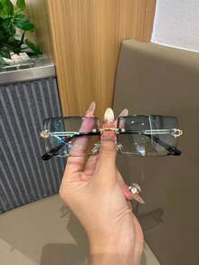 1 件装金属无框女士眼镜，时尚欧美方形轻便男士眼镜，防眩光时尚眼镜 - 彩色 - 查看 5