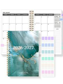 BUBU 1 件螺旋月度计划表，2 年月度计划表，含 3 张定制贴纸，2026 年 1 月至 2027 年 12 月，5.6 英寸 X 8.0 英寸，非常适合学校和办公室日程安排、办公桌配件、返校用品 - 紫色 - 查看 16