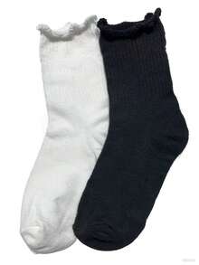 1/3/5 Pairs Women's Cute Ruffled Frilly Ankle Crew Socks, White And Black, Polyester Spandex Blend, Machine Washable - Multicolor - View 7