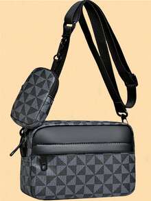Men's Fashion Checkered Bag, Business And Stylish -Shoulder Bag, High-Quality Sport Crossbody Bag, Fashionable Small Square Bag