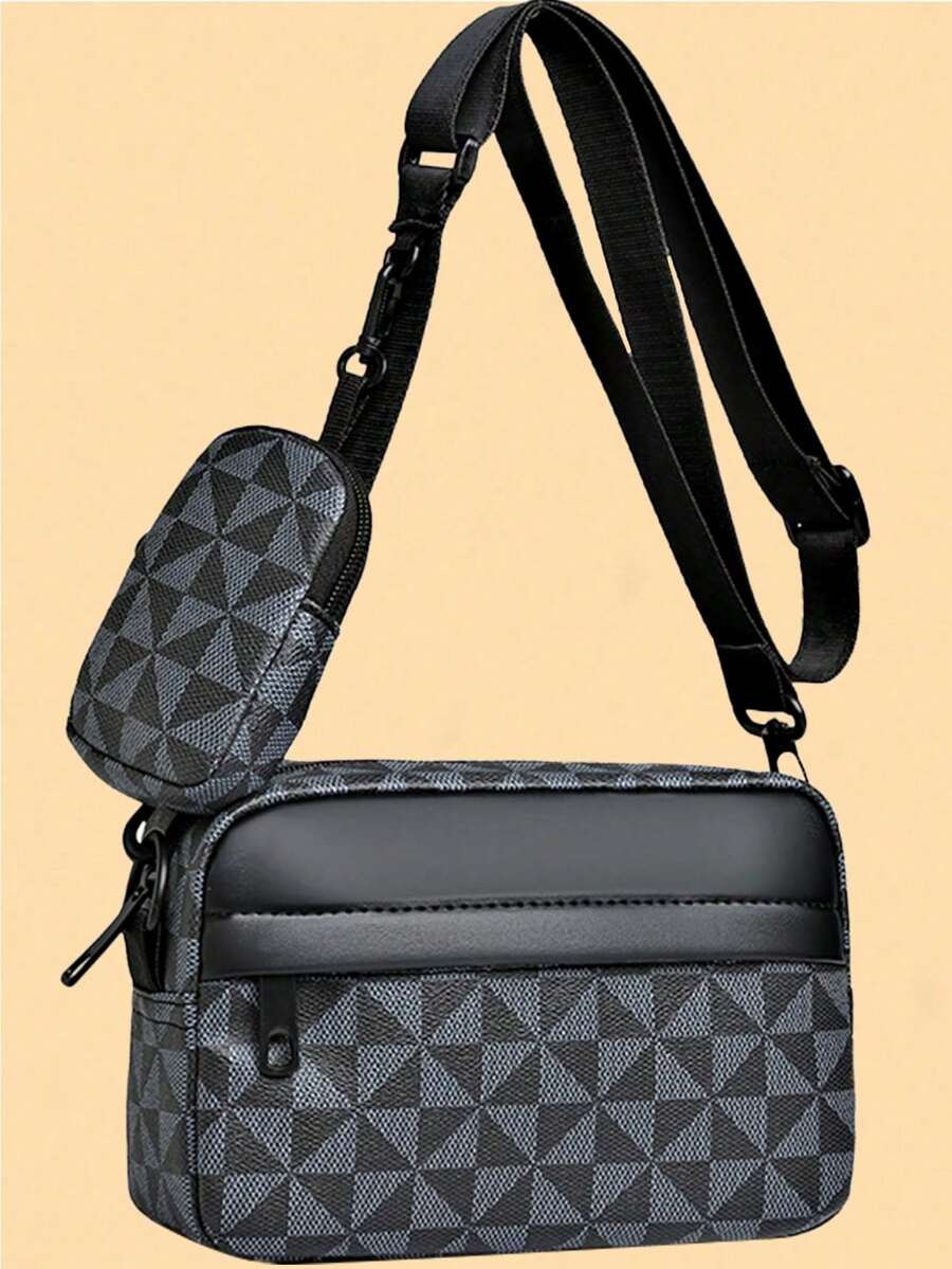 Men's Fashion Checkered Bag, Business And Stylish -Shoulder Bag, High-Quality Sport Crossbody Bag, Fashionable Small Square Bag