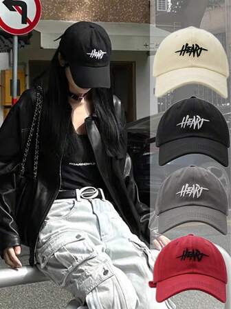 1 件女士户外棒球帽，字母设计，百搭，简约，修饰脸型，复古刺绣