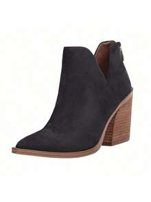 Womens Pointed Toe Ankle Boots Sock Booties Faux Suede Kitten Heel Stiletto Winter Shoes - 黑色 - 查看 1