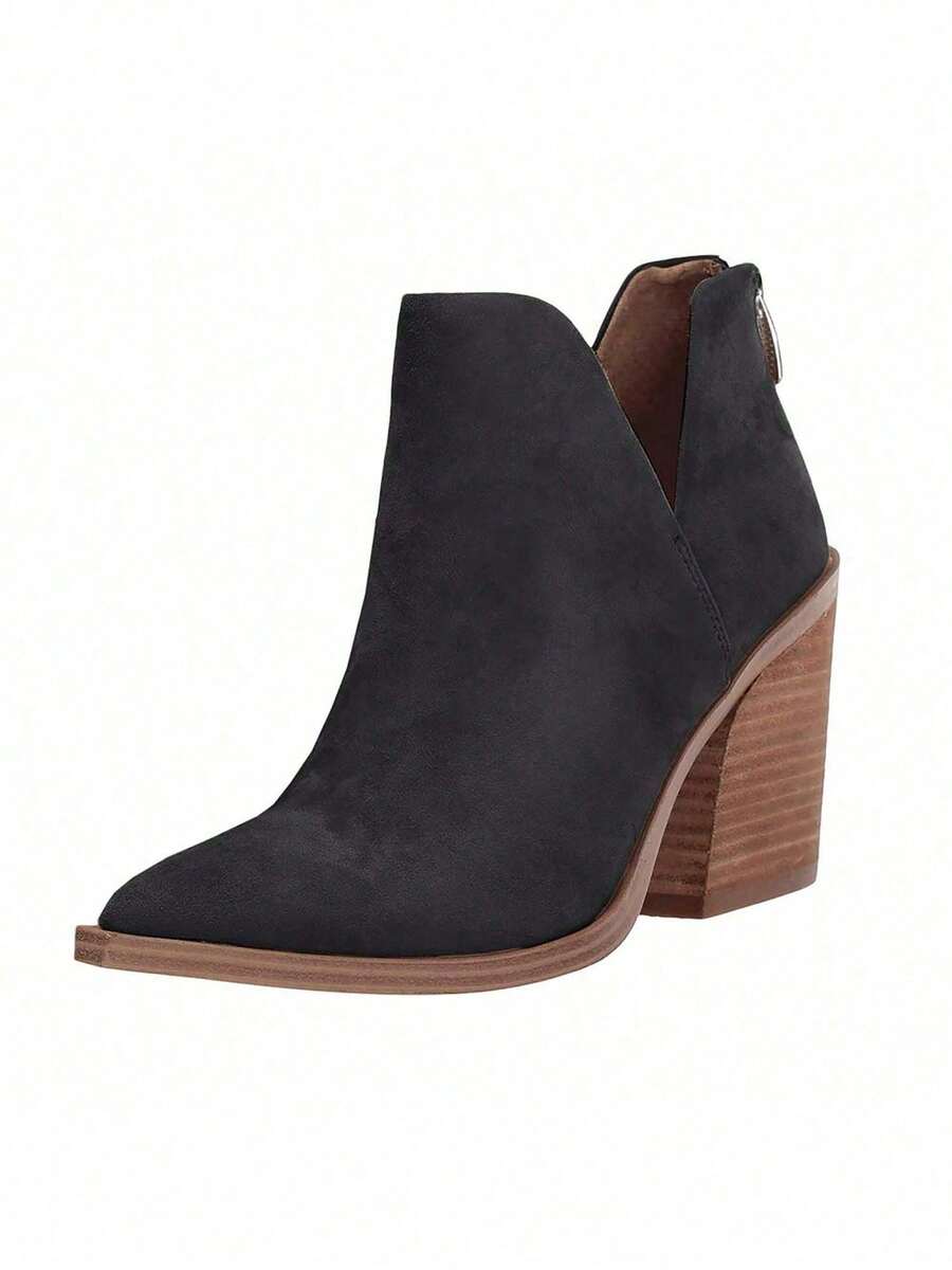 Womens Pointed Toe Ankle Boots Sock Booties Faux Suede Kitten Heel Stiletto Winter Shoes - 黑色 - 查看 1