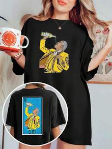 El Rey Loteria Graphic Tee , Women's Double Sided Printed Fashion Casual Round Neck 220gsm Cotton T-Shirt (1 PC)