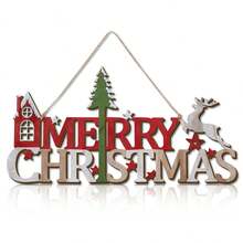 1 Piece Christmas Wooden Decoration Hanging Ornaments Happy Christmas Letter Wooden Sign, House Christmas Tree And Elk Creative Decoration Sign, Suitable For Christmas Front Door Decoration Holiday Party Decoration Hanging Ornaments Home Decor Christmas Decorations Room Decor
