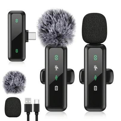 Wireless Lavalier Microphone For Phone IPad TypeC Lapel Mics Plug-Play 2.4G Ultra-Low Delay Built-In Noise Reduction Chip Working Time For Video Recording Interview Podcast Vlog