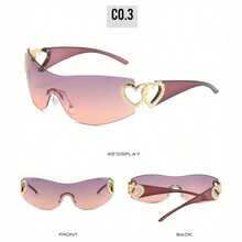 1 Pcs/Set Y2K Cutout Frameless Heart-Shaped Sunglasses, Multiple Colors Available Perfect For Daily Dates, Commuting, Street Style Outfits, Or As A Gift. Includes A Glasses Case. - 紫腳紫粉片 - 查看 2