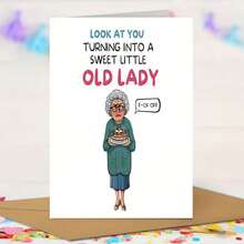 1 张送给闺蜜的搞笑生日贺卡 - “看你变成一个可爱的小老太太”幽默贺卡，以老妇人和蛋糕为特色，是送给朋友、姐妹、妻子的完美礼物，1 张，纸质材料，生日贺卡 | 幽默问候 | 俏皮插图，生日贺卡（带信封 + 贺卡）“（11 厘米 X 16 厘米）圣诞礼品卡”适合每个人的礼物，适合送给同事的卡片 - 多色 - 查看 11