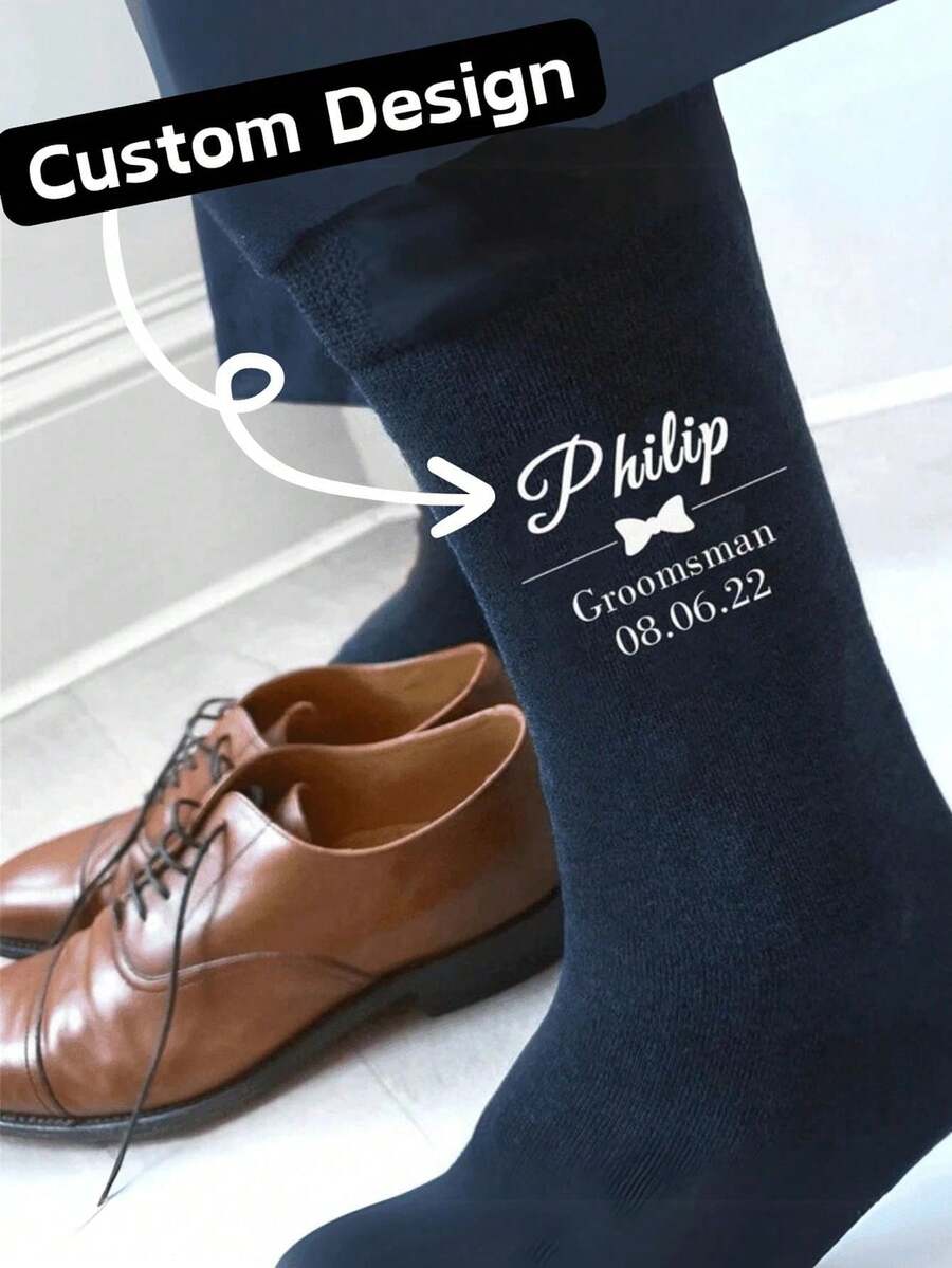 Personalized Groomsmen Socks, Personalized Custom Black Socks Customized Crew Socks,Custom Face Socks, Couple Socks, Custom Wedding Party Gift, Formal Monogram Socks, Wedding Socks - A Luxurious Personalized Dress Sock Set, Groom To Be Wedding Day ,Engagement Decoration Bachelor Party Bach Weekend Groomsman Best Man Proposal Gift Father's Day Husband Dad Present, Unisex - Multicolor - View 1