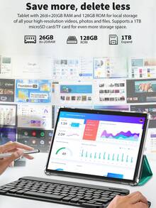 Relndoo لوحي أندرويد مع لوحة مفاتيح وماوس، أندرويد 15 لوحي، لوحي 2 في 1، لوحي 10 بوصة مع حافظة كمبيوتر محمول، قلم تعليق، كابل بيانات، معالج رباعي النواة RK3562 بسرعة 2.0 جيجاهرتز، (6 جيجابايت + 20 جيجابايت) ذاكرة عشوائية + 128 جيجابايت مساحة تخزين، كاميرا مزدوجة 2 ميجابكسل + 8 ميجابكسل، شاشة لمس عالية الدقة 1280 * 800 بكسل، بطارية 6000 مللي أمبير، يدعم توسيع بطاقة SD حتى 1 تيرابايت، واي فاي 802.11n 2.4 جيجاهرتز / 5 جيجاهرتز، GPS، جهاز لوحي معتمد (بدون محول) - أخضر