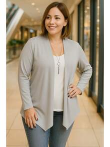 Cardigan Short Women's Mid-Season Plus Size Coat - Gris - Ver 2