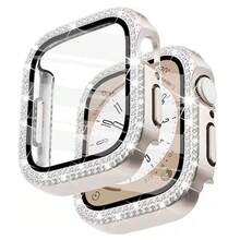 1pc Fashionable Attractive Sparkling Crystal Rhinestone Decorated 2-In-1 Anti-Fall Ultra-Thin Tempered Glass Protection Case Compatible With Apple Watch 38/40/41/42/44/45/46mm, Compatible With Apple Watch SE/10/9/8/7/6/5/4/3/2/1 Series, Smartwatch Case Accessory, For Women And Men