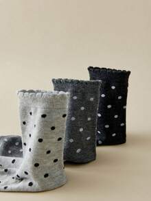 5 双女士简约波尔卡圆点图案甜美蕾丝边舒适柔软休闲百搭中筒袜，适合日常穿着 - 彩色 - 查看 10