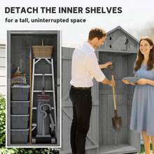 Outsunny 30" X 21" X 71" Garden Storage Shed, Outdoor Storage Shed With 3 Tier Shelves, Workshop Yard Tool Utility Storage House Water-Resistant All-Weather Cover Spire Roof, Grey - 灰色 - 查看 5