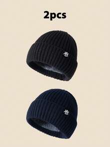 1 件男女通用纽约徽章纯色针织便帽，保暖内衬无檐便帽，男女皆宜，冬季万圣节秋季服装 - A - 查看 21