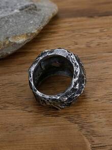 1枚复古铸造骷髅头夸张霸气不锈钢戒指，万圣节男士配饰 - 銀色 - 查看 3