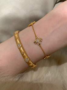 1pc Zirconia Flower Bracelet For Women, Fashion Luxury Elegant Romantic Unique Niche Design Delicate Accessory Suitable For Party, Gathering, Banquet, Daily Wear, Valentine's Day Gift