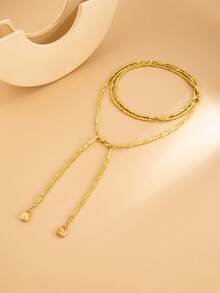 1pc Luxury Sparkling CZ Faux Pearl Beaded Long Necklace, Personalized Metal Disc Tassel Pendant Necklace For Women, Suitable For Parties, Gifts, And Daily Wear (Color And Texture As Per Actual Item)