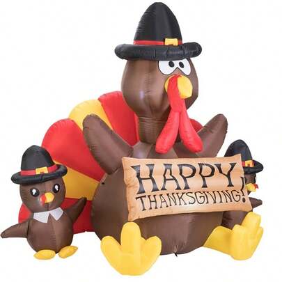 6ft Inflatable Turkey Family Airblown Thanksgiving Outdoor Yard Decoratioin