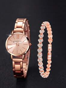 2/1pc Roman Graduated Steel Band Teen's Student Watch Bracelet Jewelry