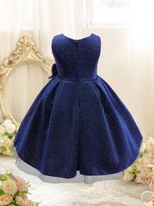 幼儿/青春期女孩蓝色闪光花童连衣裙、女孩派对美人鱼尾连衣裙、大女孩公主连衣裙 - 藍色 - 查看 2