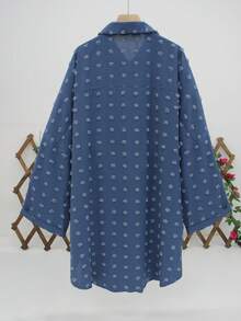 Damen Große Größen Herbst und Winter Langarm Lässig einfarbige Kragen Polka Punkt Knopf Jacke mit Doppeltaschen für vielseitigen täglichen Urlaubsoutfit - Blau - Übersicht 4