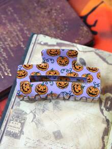1pc Women's Halloween Pumpkin, Spider, Skull, Bat, Ghost Square Hair Clip, Funny Hair Claw, European & American Hair Accessory Fall Claw Clips Autumn Hair Clutch Fashion Clips For Hair Elegant Winter Hair Accessories For Women For Vacation Outfits Woman