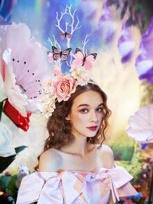 1件万圣节玫瑰蝴蝶头饰发箍帝王蝶头箍皇冠茶会服装头饰 - 多色 - 查看 10