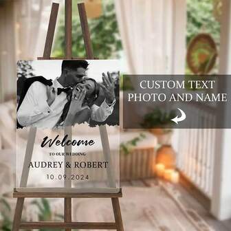 2D Flat, Customized Wedding Welcome Sign - Personalized Photo And Text Acrylic Guest Board, Suitable For Anniversaries, Receptions, And Events. Multiple Sizes To Choose From | Elegant Entrance Decoration Without Battery, 2D Graphic Design.